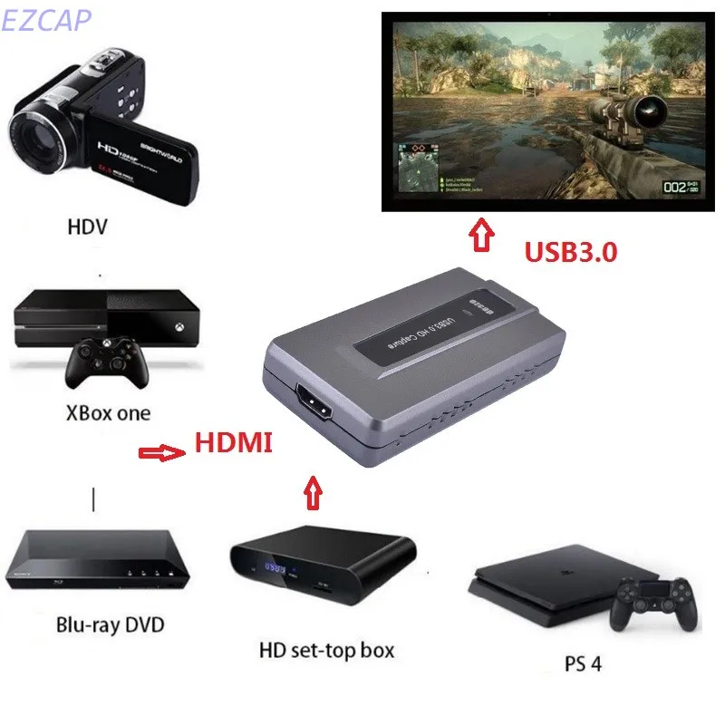 USB 3 0 HD запись в режиме реального времени 1080p 60fps Plug and Play для XBOX One PS4 WII U Бесплатная