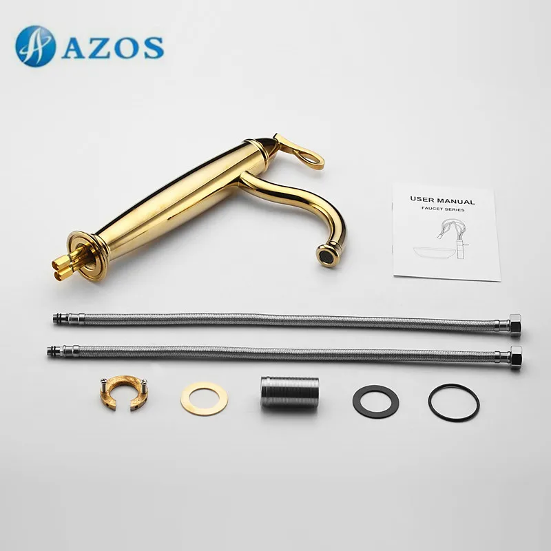 AZOS Bathroom Basin Tap Brass Golden Color Single Hole Deck Mount Hot Cold Mixer Toilet Sink Faucet Furniture MPDKZ163 | Обустройство