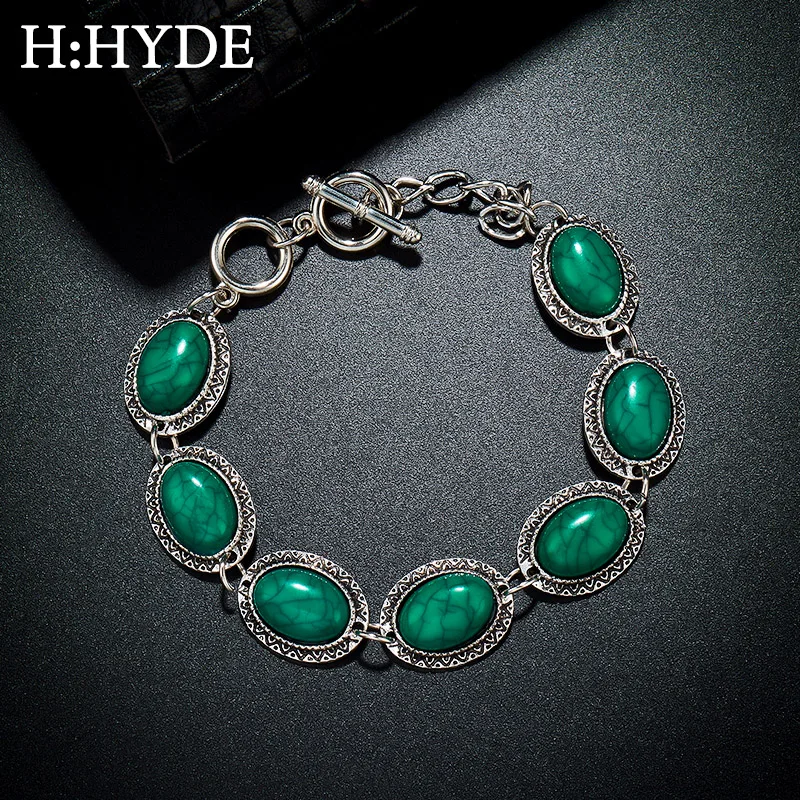 H:HYDE винтажный женский браслет с зелеными искусственными камнями мужские женские