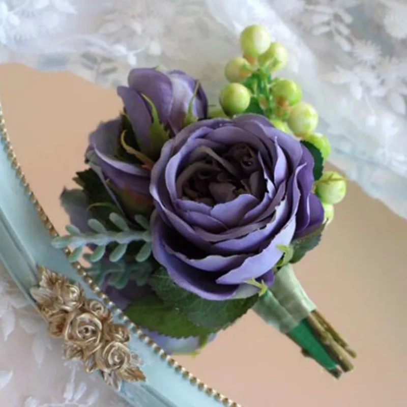 

10 pcs/lot peony bride wrist flower and bridegroom corsage for wedding