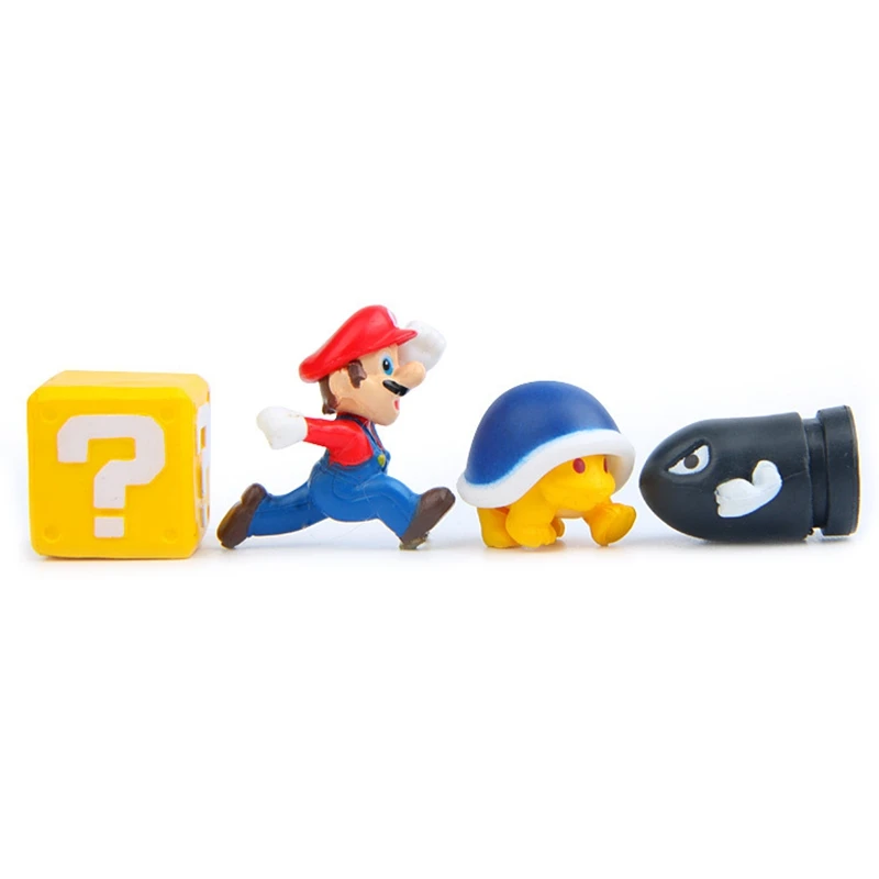 8 шт./лот мини Super Mario Bros Рисунок Марио пуля Гриб черепаха стены и ПВХ фигурку