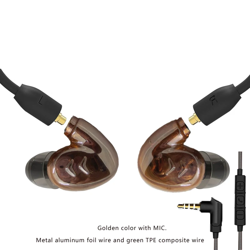 golden 3 mic Новая технология PIANO PRO двойные динамические наушники для водителей с MMCX кабелем Спортивная гарнитура с крючком HIFI DJ монитор SE215 SE535 - Цвет: golden 3 mic