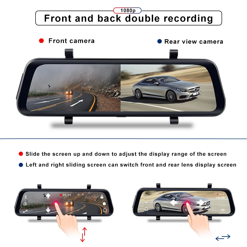 Двойной объектив поток зеркало заднего вида Dvr видеорегистратор avtoregistrator 10 IPS