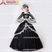 brand new black printed marie antoinette dress 18th century civil war southern belle ball gown with train theatre costume