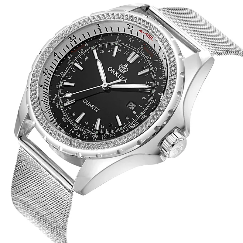 black silver Relogio Masculino ORKINA золотые мужские часы Топ Роскошные Популярные Брендовые Часы мужские Кварцевые Золотые часы спортивные мужские наручные часы - Цвет: black silver