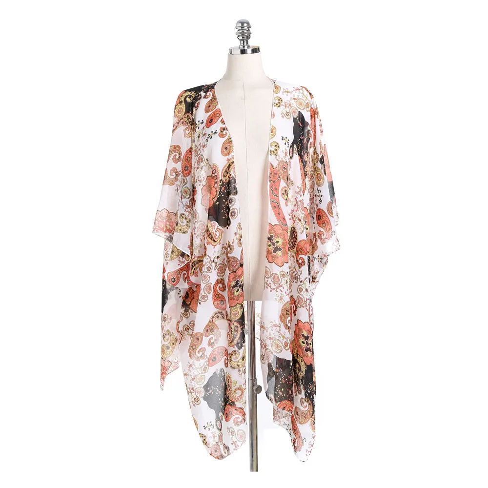 Летний шифоновый пляжный солнцезащитный кардиган блузка с принтом Модный