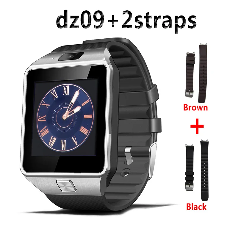 Silver and 2 straps Умные часы relogio inteligente с Bluetooth, мужские умные цифровые спортивные умные часы DZ09, шагомер для смартфонов на базе Android - Цвет: Silver and 2 straps