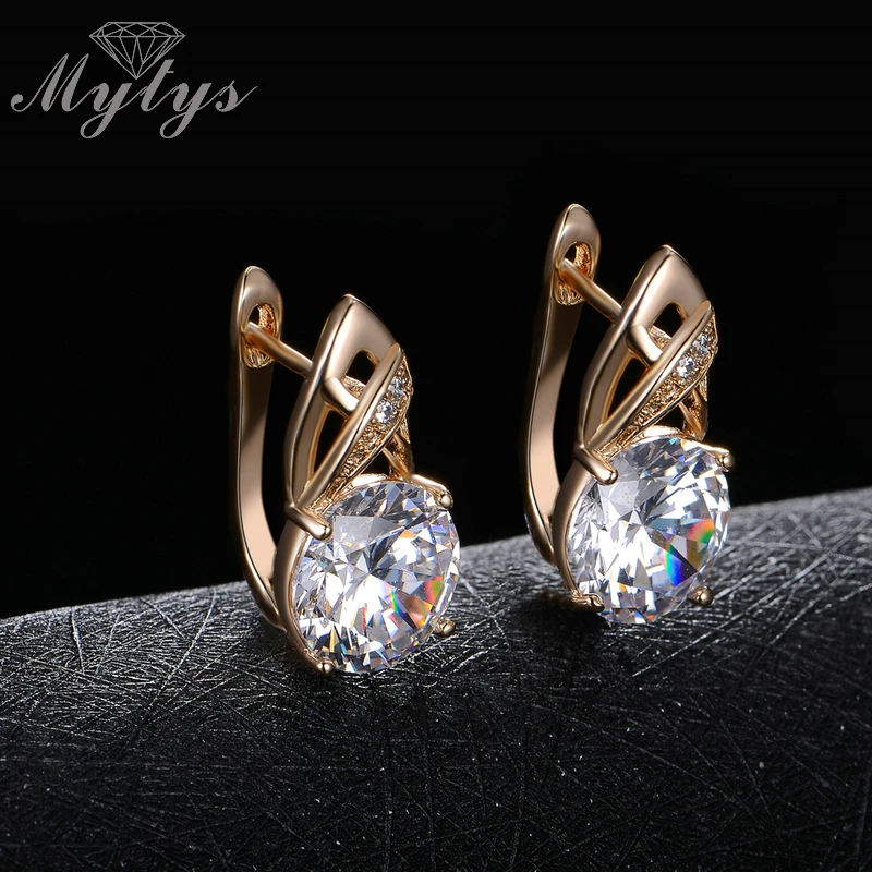 Mytys Prong Setting Crystal Drop Earring Gold Color Copper Alloy Fashion Earrings for Female CE271 |