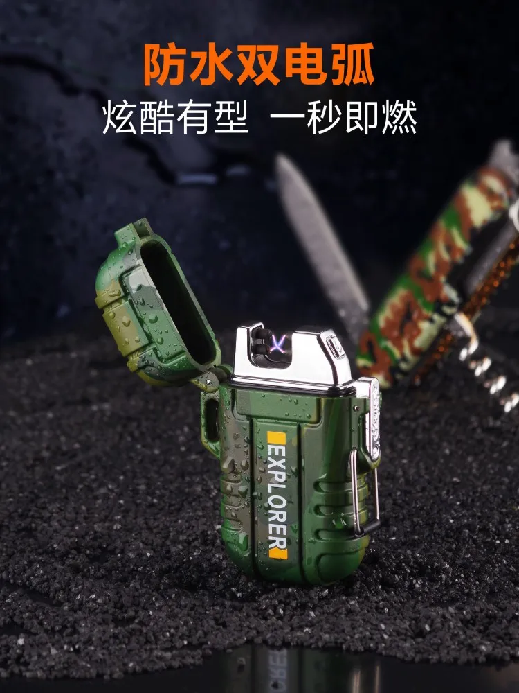 Водонепроницаемая Зажигалка для сигарет, двойная дуга, плазменная USB Зажигалка, уличный ветрозащитный фонарь, зажигалка для кемпинга, барбекю, пожарный стартер, подарки для мужчин