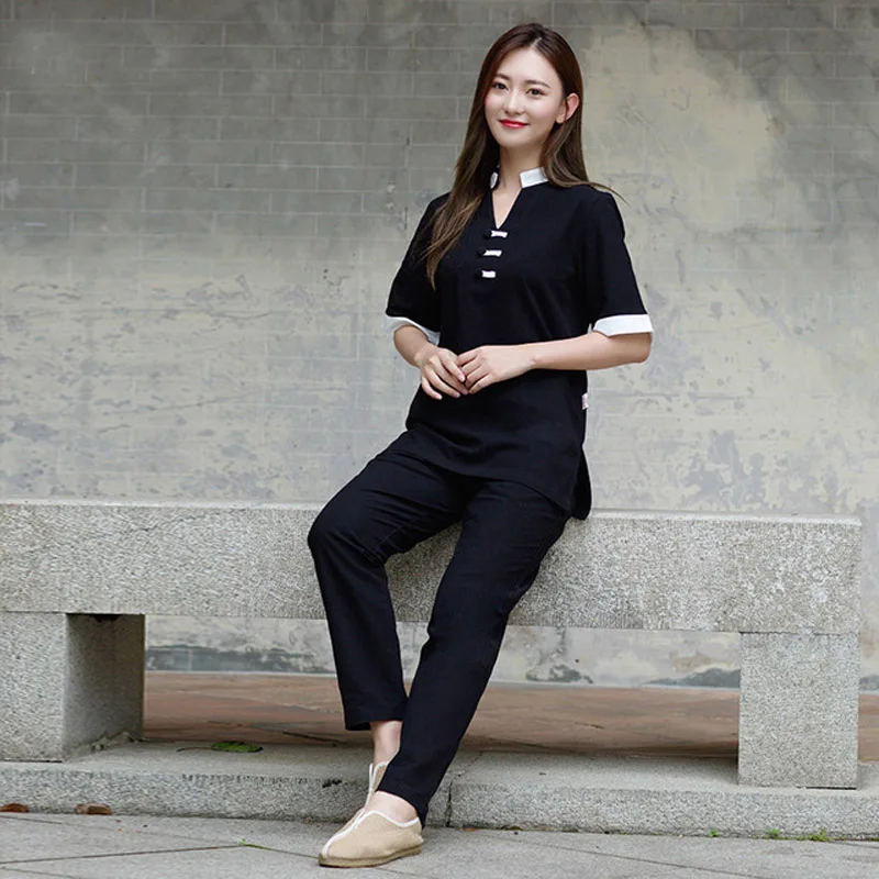 Женская рубашка и штаны 2 шт. костюм для йоги одежда спортзала хлопковая льняная