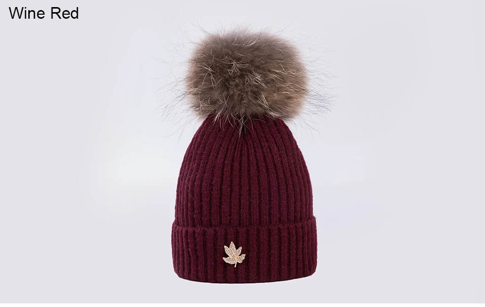 Ralferty Leaf Beanies Skullies помпон из меха енота шапка для женщин женские вязаные теплые зимние шапки лыжи gorros прочная чашка