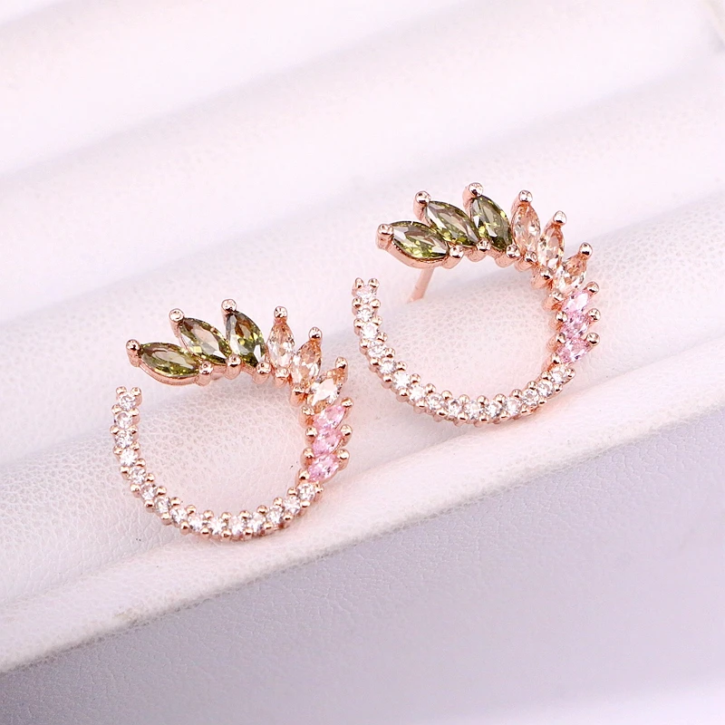 

3Pairs, Rainbow cz circle stud earring Gold Filled crystal zirconia cz micro pave colorful cz women jewelry stud earring