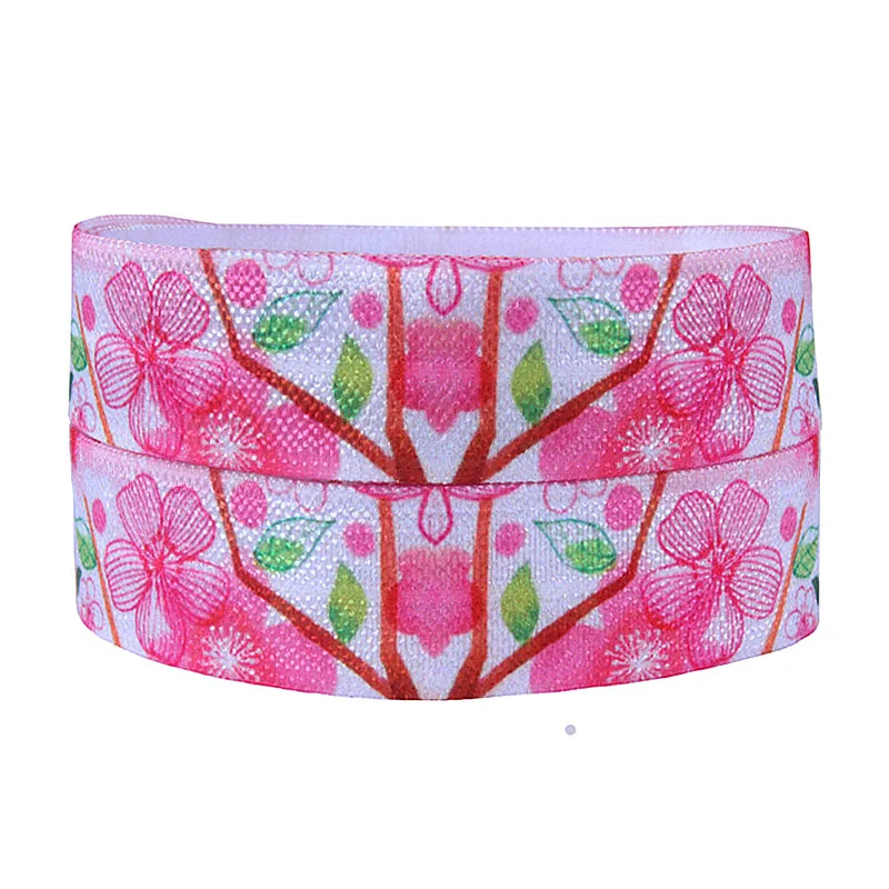 

Spring season decoration elastic ribbon, wholesale pink flower printed foe fold over elastic