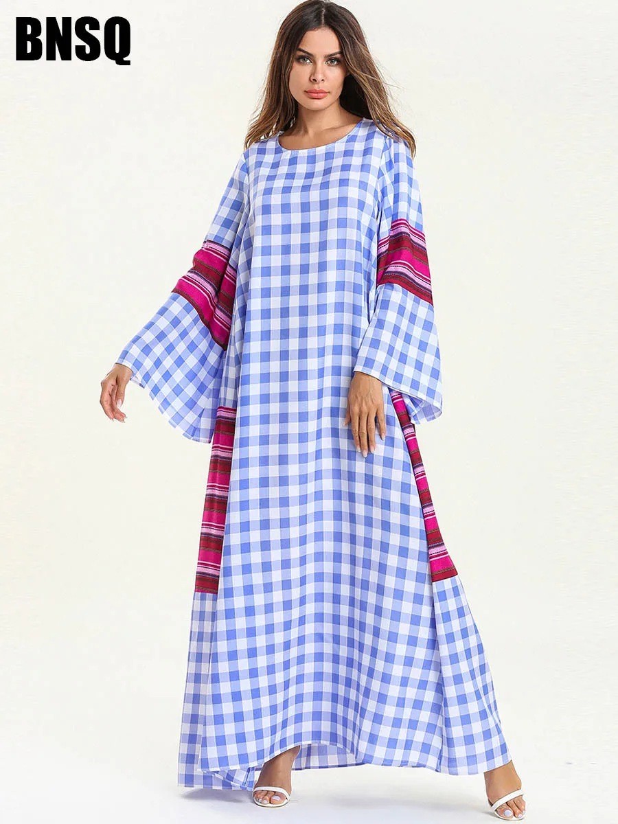 Элегантный принт в мусульманском стиле abaya с расклешенным рукавом «летучая мышь», макси платье, свободное кимоно, длинный халат, платья Jubah Ramadan, Ближний Восток, ИД, мусульманская молитва