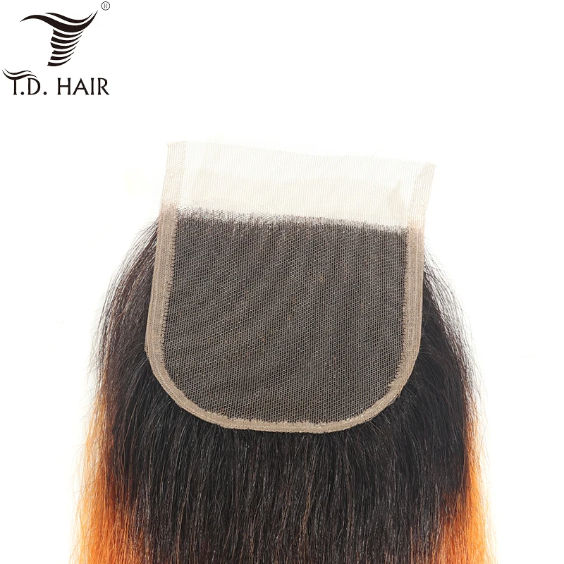 Tdhair Омбре пряди с закрытием 1B/Orange бразильские волосы ткать Омбре прямые человеческие волосы 3 пряди с 4*4 закрытием для женщин