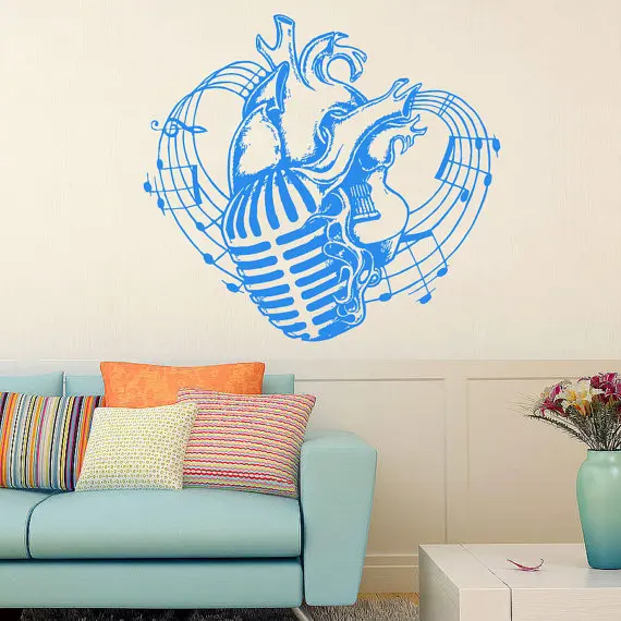 Виниловая наклейка на стену с узором в виде сердца и микрофона | Дом сад