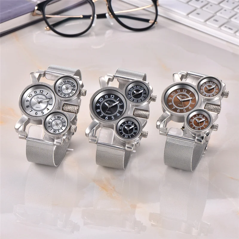 Часы Oulm 1167 Мужские кварцевые с тремя часовыми поясами спортивные брендовые