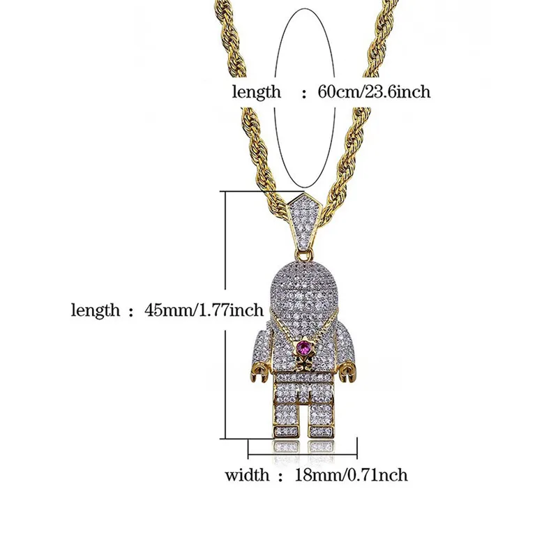 

Astronaut Necklace Pendant With Chain Silver Color Bling Cubic Zircon Men's Hip hop Necklace Jewelry For Gift#SS40