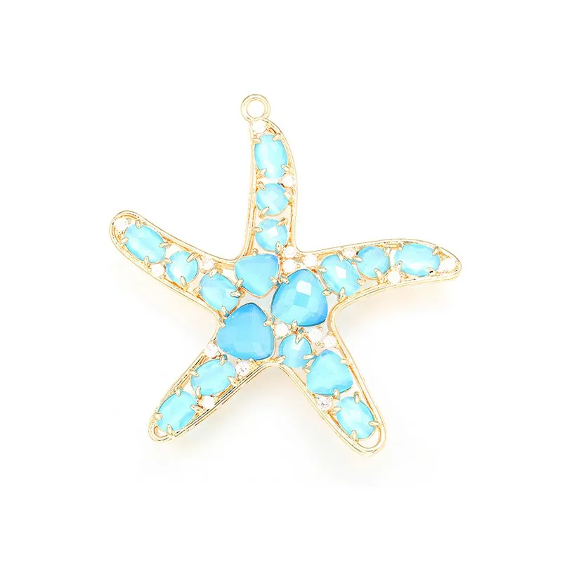 ZHUKOU 52x54mm fashion Crystal starfish pendant for women Handmade Necklace Earrings Making Accessories model:VD417