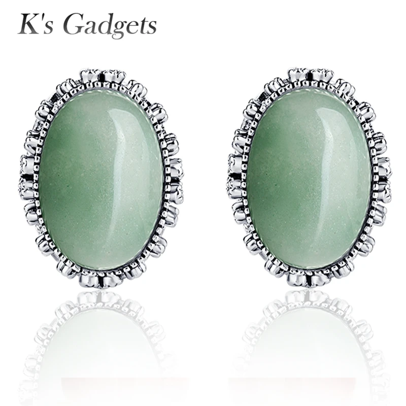 Серёжки Для Женщин с Зелёным Природным Нефритом Серьги Серебряного Цвета