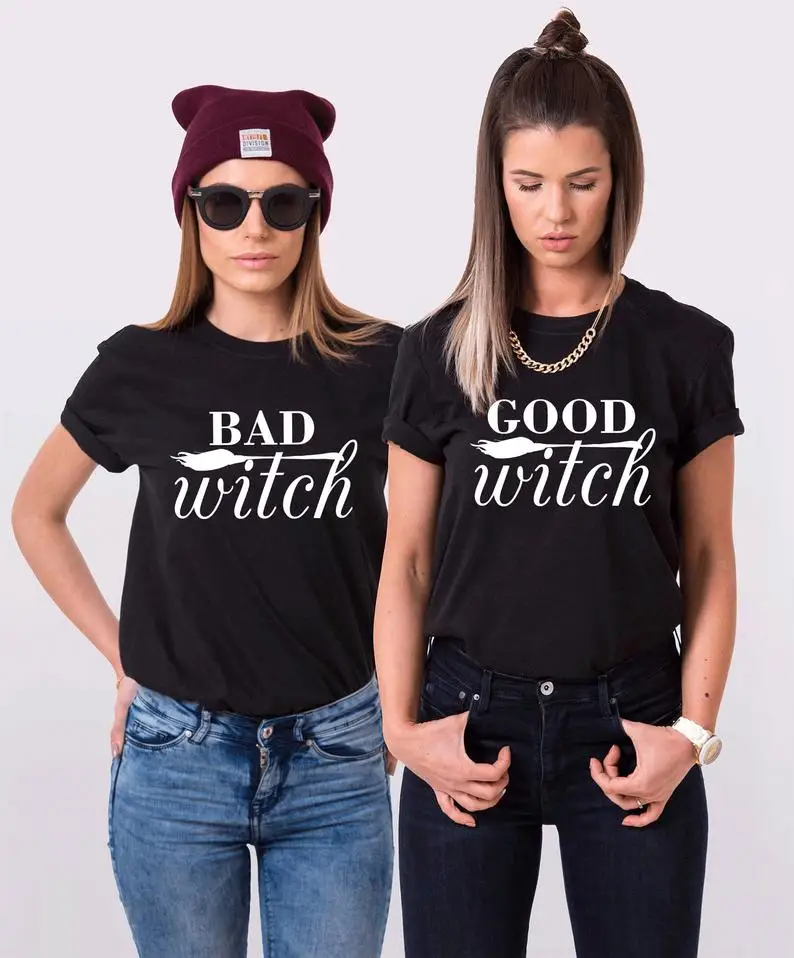 Sugarbaby Good Witch Bad Best Friend Halloween Shirts Matching t shirts bff Gift Short Sleeve Fashion Tops | Женская одежда