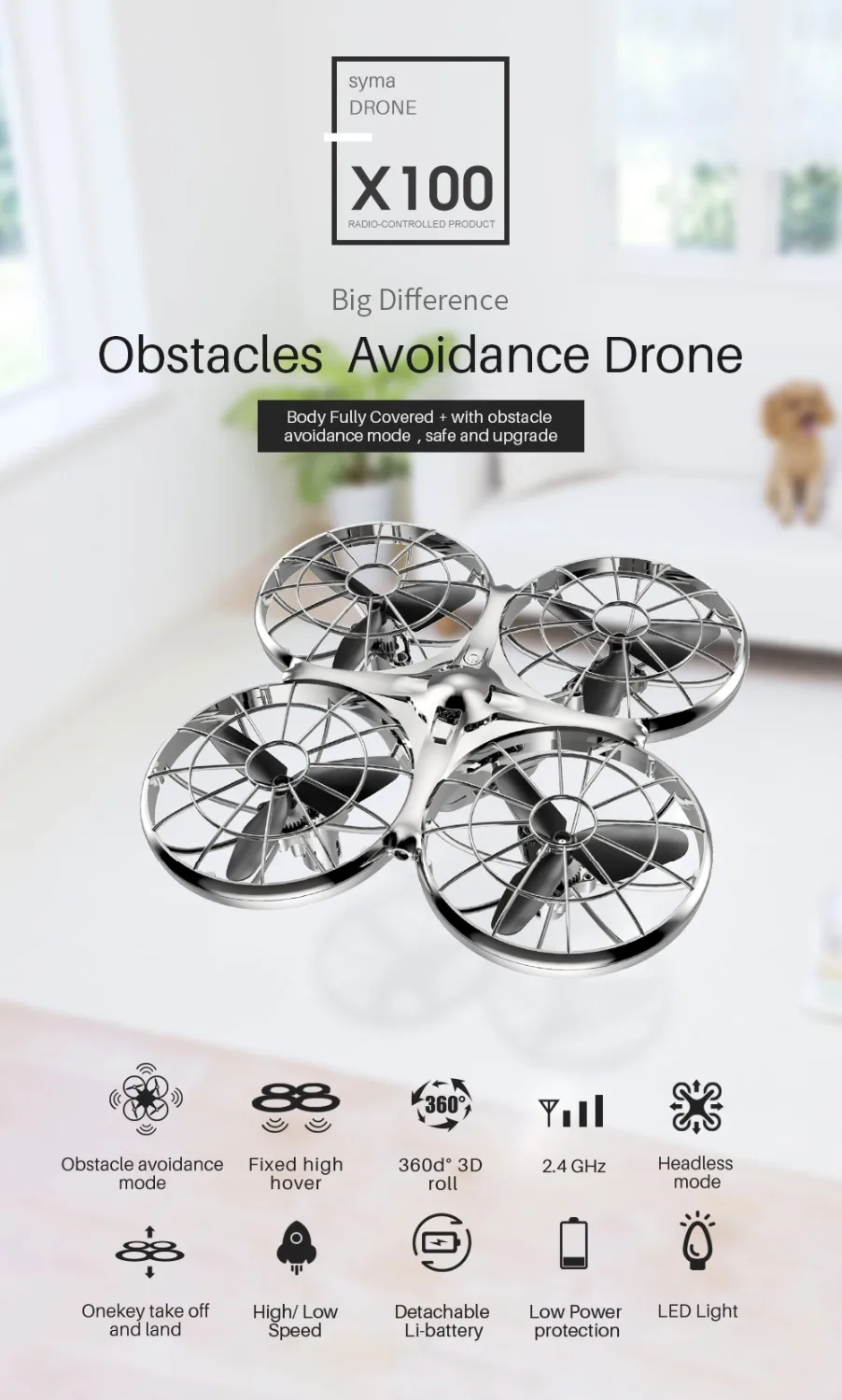 SYMA X100 Дрон 2,4 ГГц 4CH RC Квадрокоптер 360 флип анти-столкновения хобби Дрон для детей начинающих БПЛА игрушки
