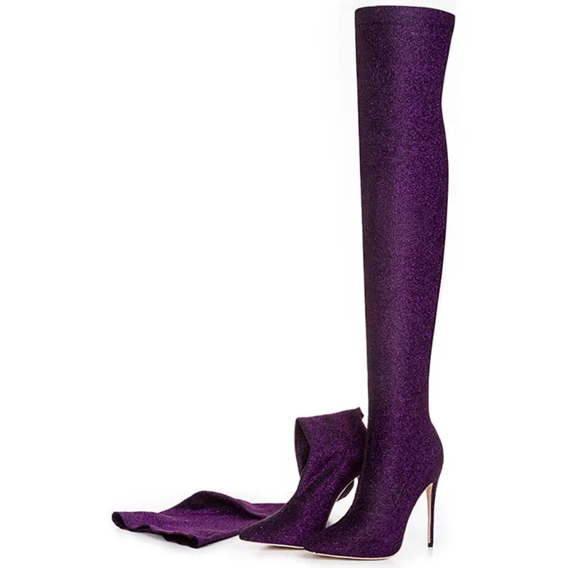 Пикантные Женские Сапоги выше колена на тонком каблуке 12 см в байкерском стиле