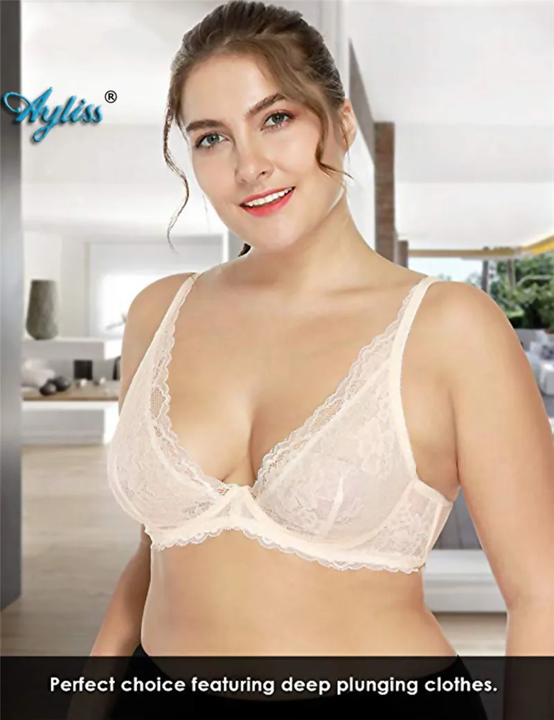 Ayliss 1 шт. абрикосовый кремовый Женский сексуальные, кружевные, из ткани органди бюстгальтер с глубоким вырезом без подкладки на косточках бюстгальтер с глубоким V