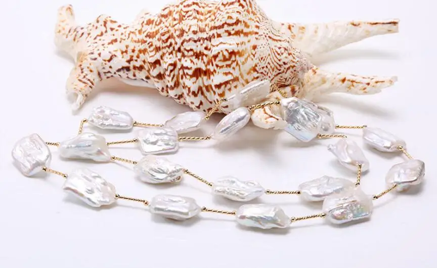 Модное женское ожерелье с натуральным жемчугом 16x25 мм белое неправильное