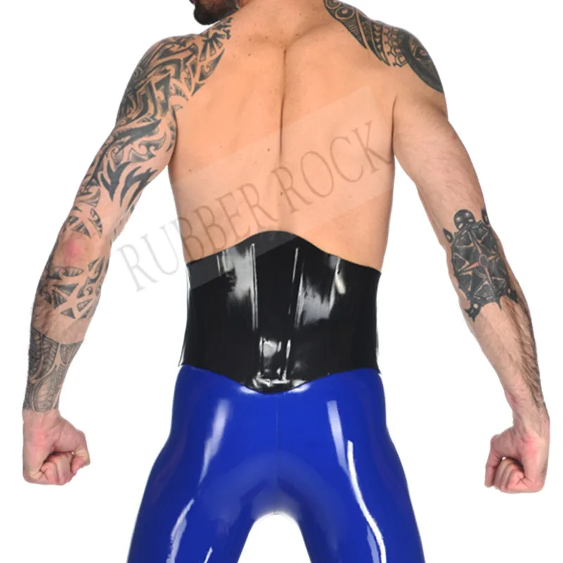 

0.8mm thickness Latex Corset Latex Men's Costumes waist-constricting corset belt featuring metal front zip