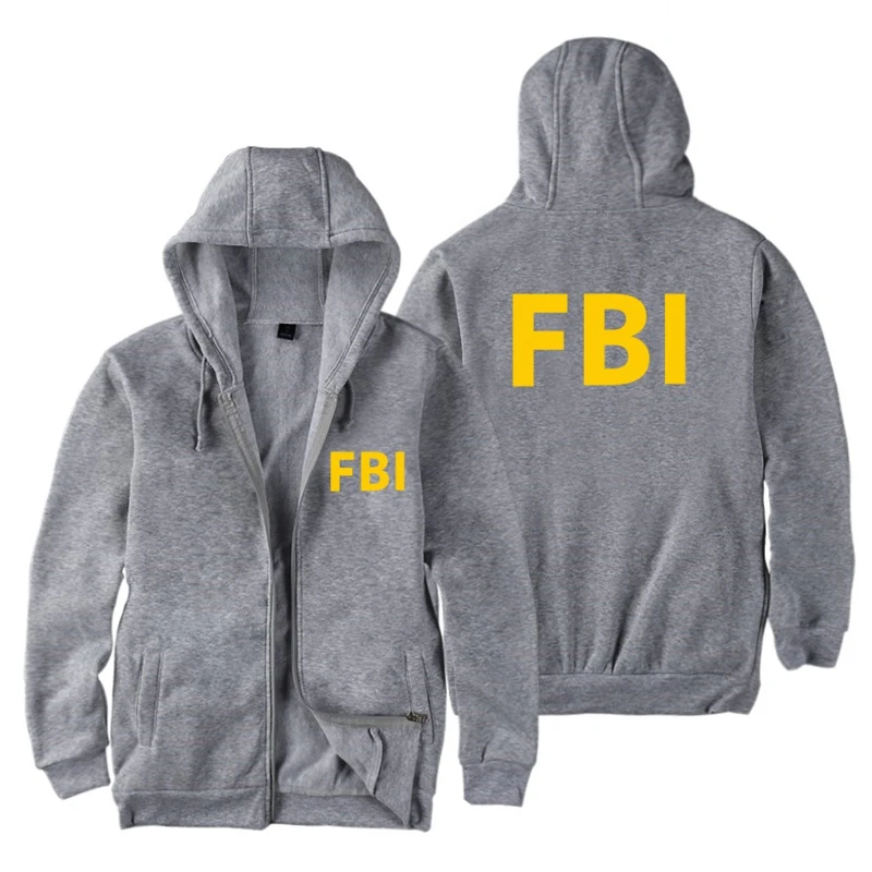 Толстовка унисекс на молнии с длинным рукавом толстовка капюшоном и принтом FBI