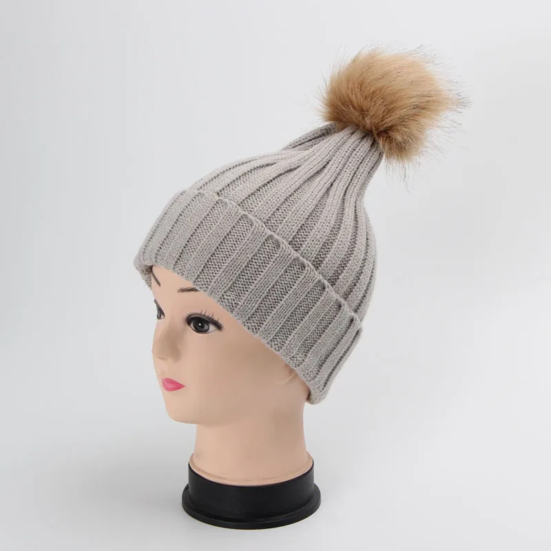 Женские яркие зимние вязаные шапочки из искусственного меха енота и кроличьего с