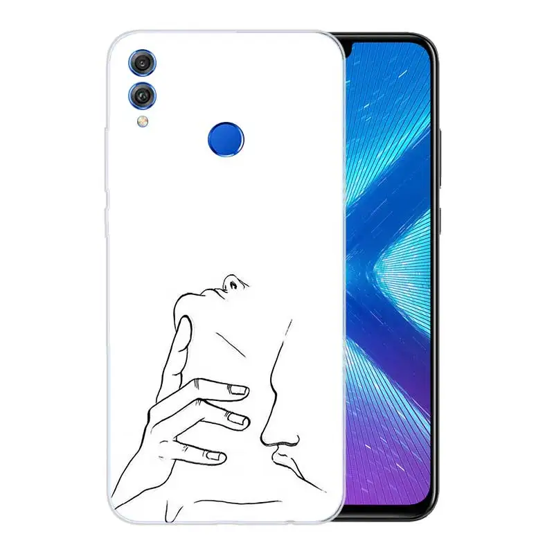 Sketch Couple Frosted Fundas Soft TPU Print Case For Huawei Honor V20 8X 7 8 9 10 lite 7X 8A V9 Play Cover |
