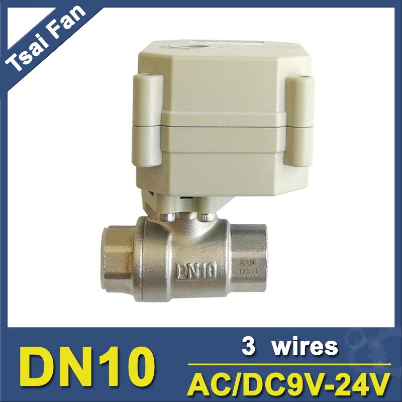 

Tsai Fan 3Wires Motorized Ball Valve DN10 TF10-S2-C 2-Way Automated Valve AC/DC9V-24V Stainless Steel BSP/NPT For Water Control