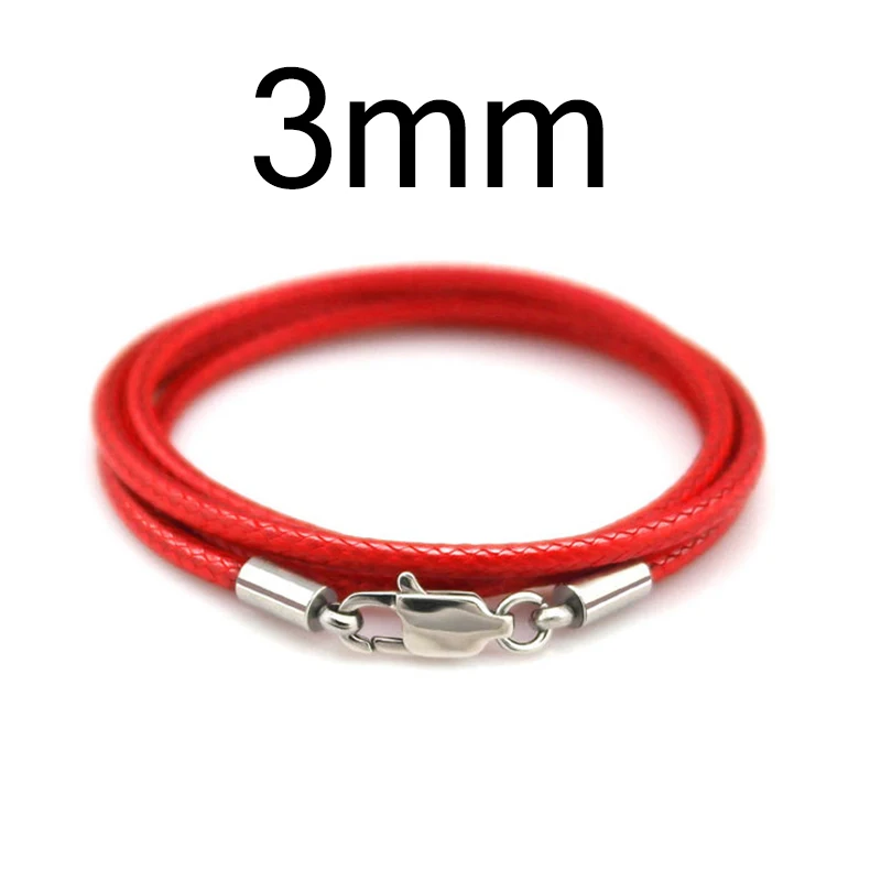 Red 3mm 3 шт./лот, 1,5 мм, 2 мм, 3 мм, кожаное ожерелье, шнур, Вощеная Веревка, нержавеющая сталь, застежка-карабин, соединительная цепь для мужчин и женщин, сделай сам, ювелирное изделие - Цвет: Red 3mm