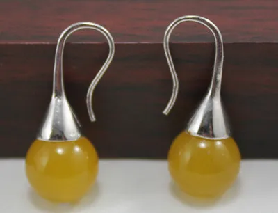 

12 mm jaune Selling Jadeite perles crochet boucles d'oreilles