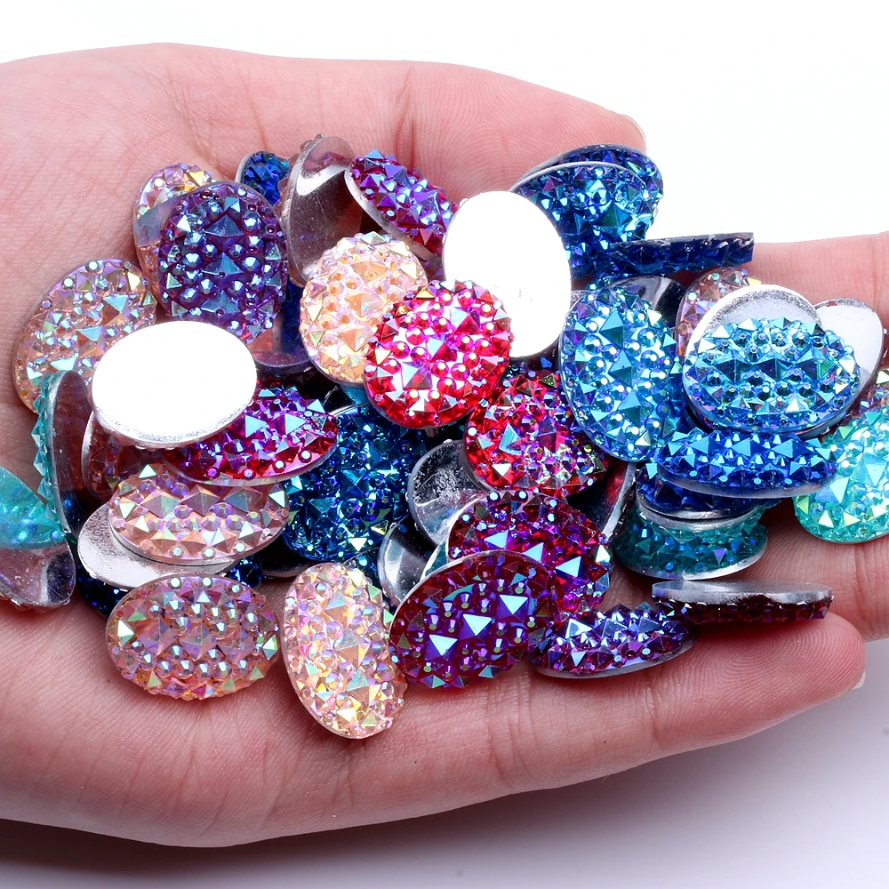 

13x18mm 40pcs Resin Beads Oval Shape Many Colors Flatback Rhinestones DIY Scrapbooking Crafts Jewelry Accessories