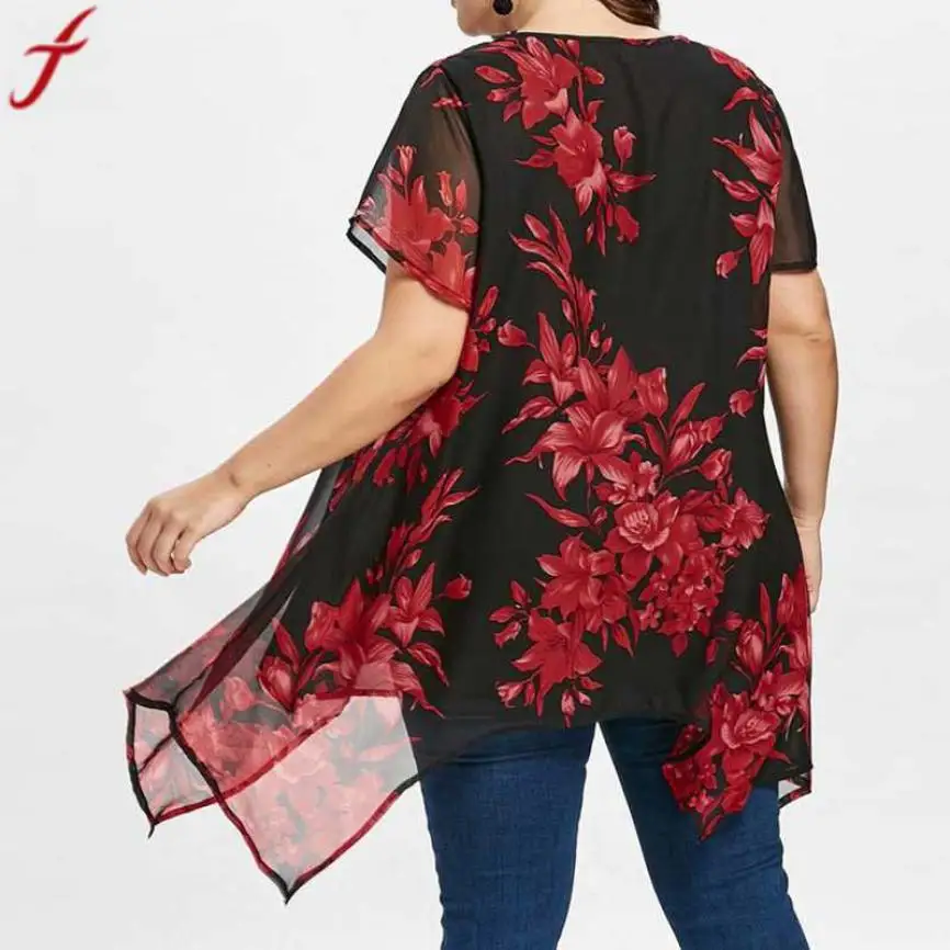 Женские топы 5xl 2019 летняя двойная шифоновая блузка с перекрещивающимися спереди