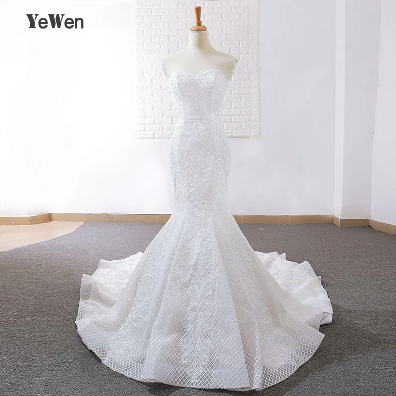 2019 YEWEN Элегантный Русалка Свадебные платья без рукавов Vestidos de Novia Часовня пышное