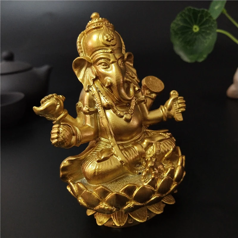 Статуя Будды Golden Lord Ganesha индийский слон Бог скульптура Ганеш статуэтки украшения