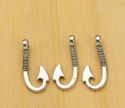 

50pcs charms fish Hook Alloy Pendants Antique silver 30*13mm Handmade Jewelry Making DIY European accessories