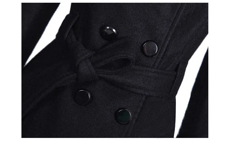 

Manubeau Women Jackets Elegant Wool Blends Coat with Pocket Fashion Streetwear Solid Stand Collar Slim Belt Ladies Blend Coat