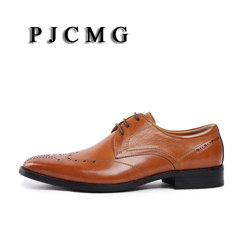 Модные мужские оксфорды PJCMG черные/коричневые однотонные офисные туфли из