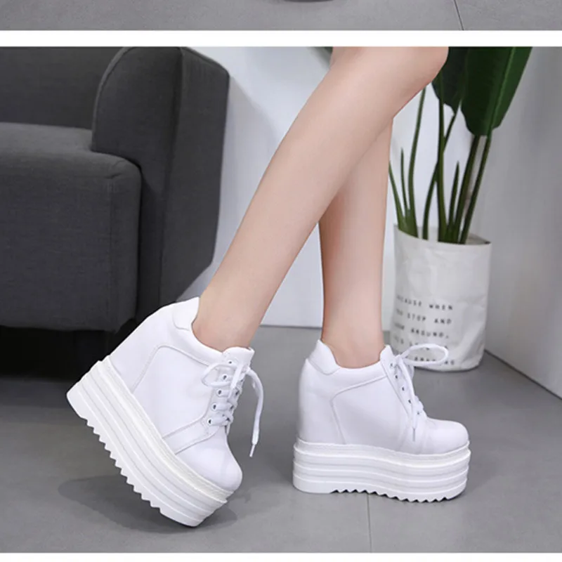 

SWYIVY White Women's Shoes With Heel Shallow 2019 Autumn Female Shoes Women High Heels Casual Shoes Wedge Fashion Sneakers Women