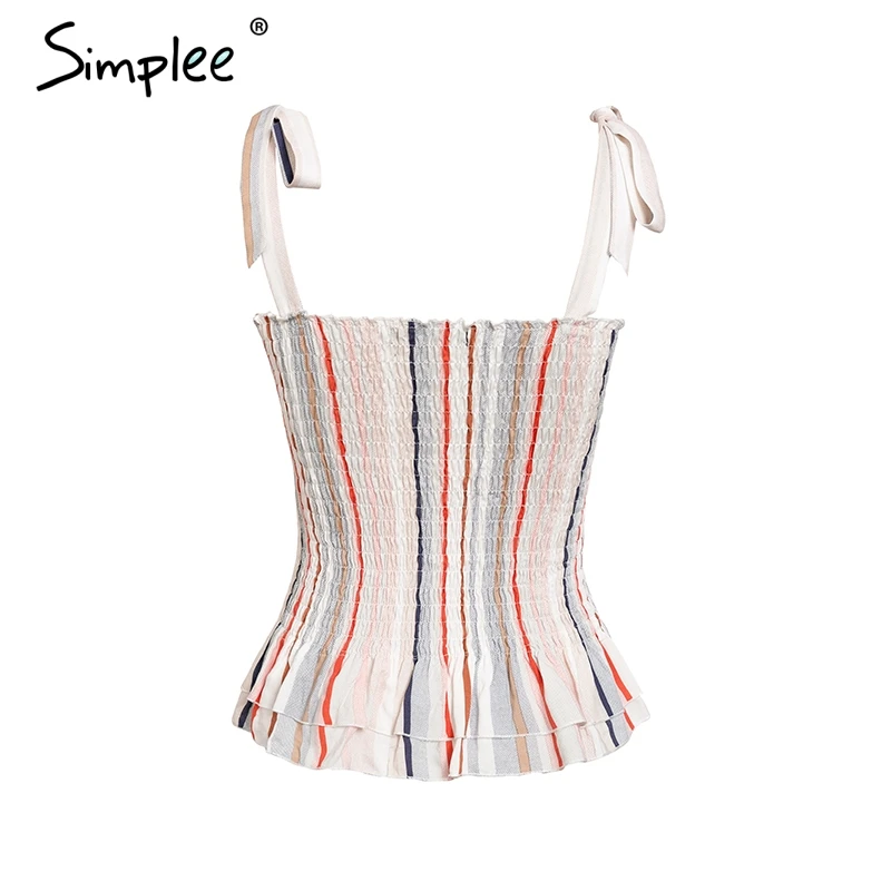 Simplee пикантные манжета с рюшами женские на бретелях связать Полосатый Хлопок