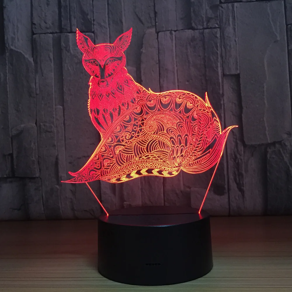 7 Цвет изменения Lave Lampara фигурка лисы 3D светодиодный ночник украшения дома