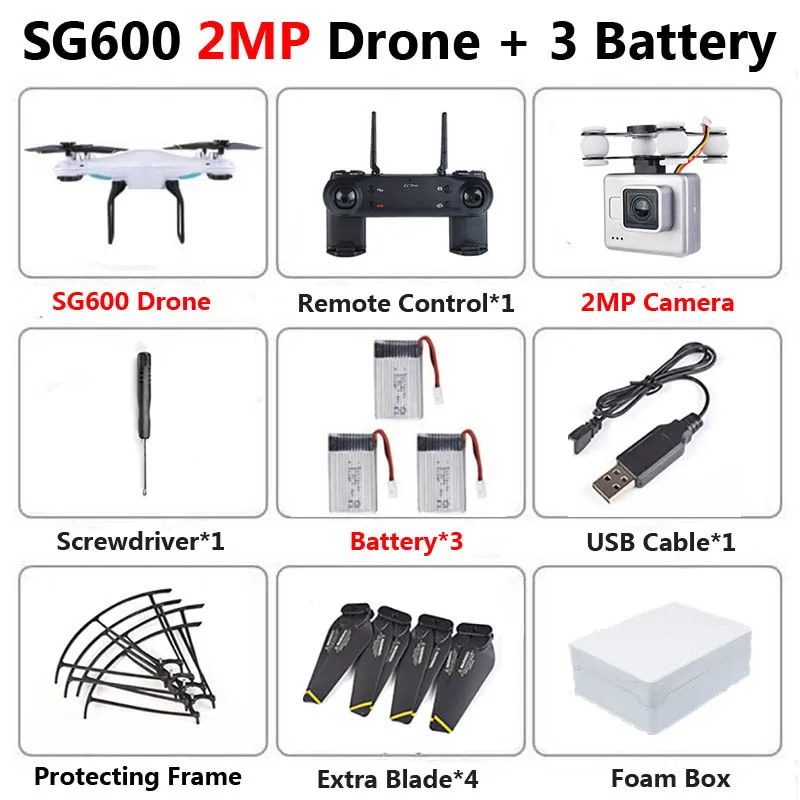 2MP White 3B Foam SG600 Профессиональный Дрон с камерой светодиодный 2MP HD WiFi FPV широкоугольный высота отверстие RC Квадрокоптер вертолет игрушки подарок VS E58 X5HW - Цвет: 2MP White 3B Foam
