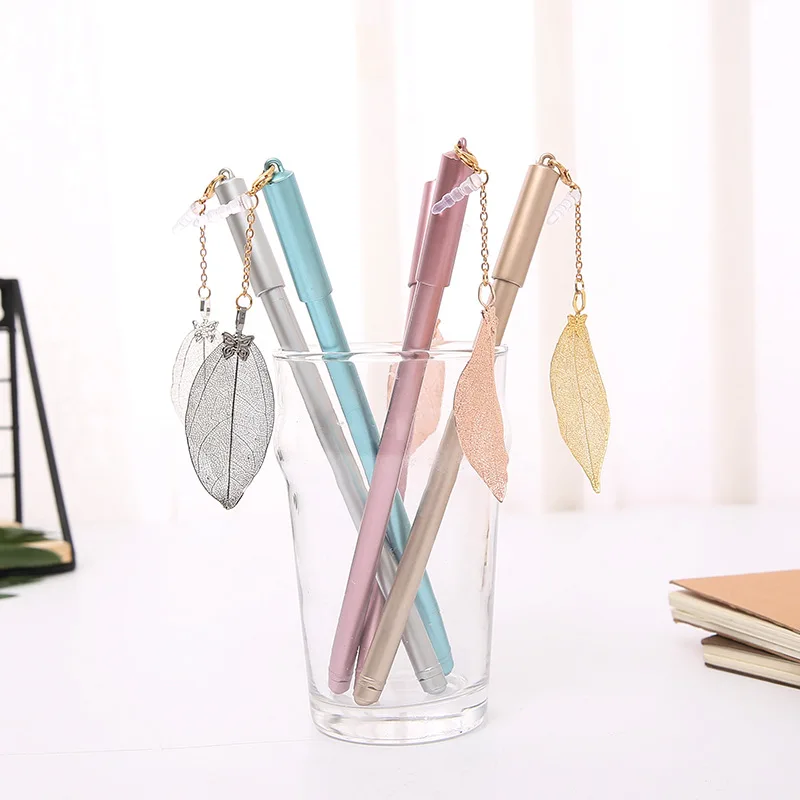 

36 pcs/lot Plush Leaf Pendant Gel Pen Coforful 0.5mm black ink Neutral pens Promotional Gift Stationery School writing Supplies