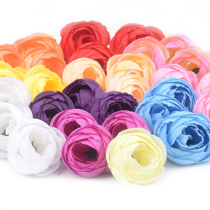 

100pcs 2.5cm Artificial Small Silk Tea Buds Flower Heads For Home Wedding Decoration DIY Handmade Simulation Fake Flowers