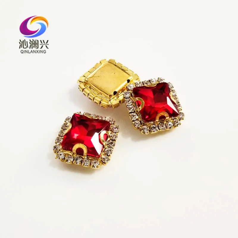 Золотой с красной подошвой квадратной формы Топ Пряжка из хрустального стекла